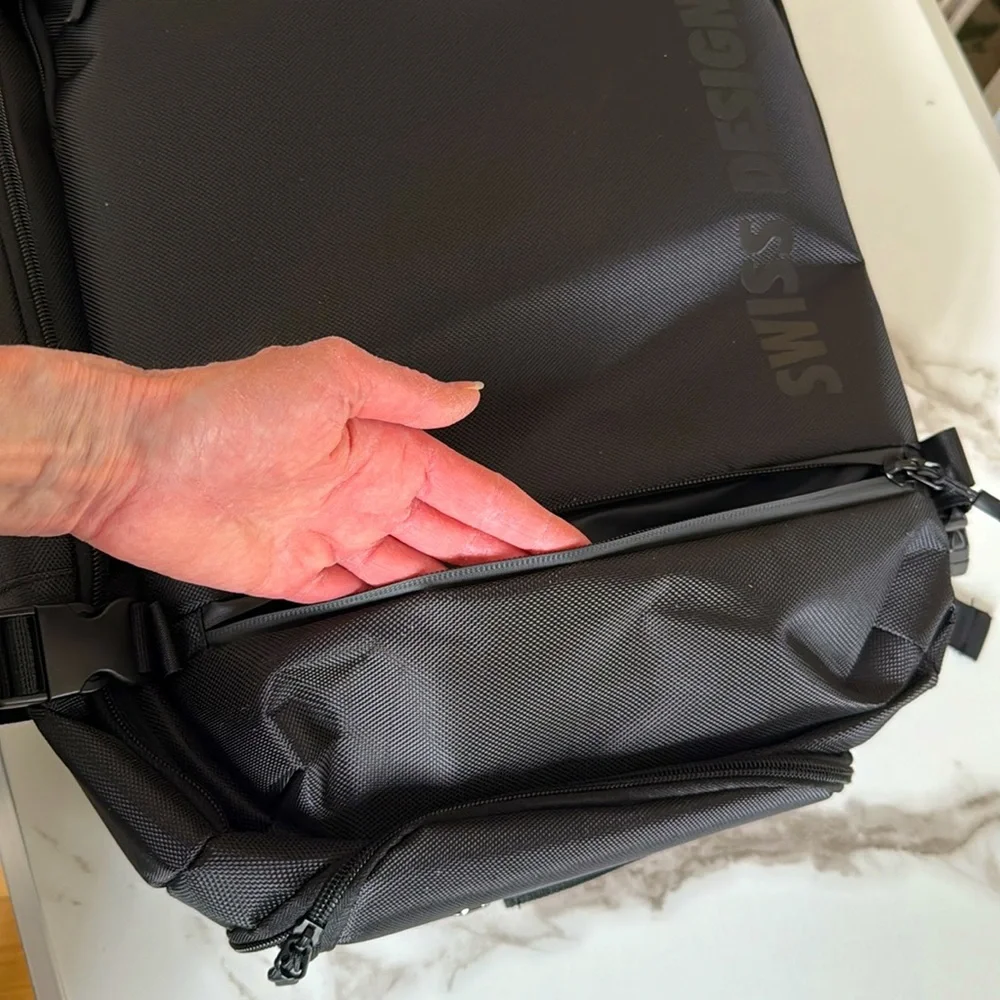 NEW* Men's Swiss Design Black Travel Backpack.  7 seperate storage compartments.